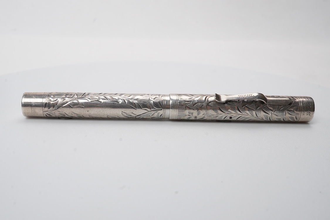 A rare Wahl Eversharp hand engraved lever fill fountain pen, fitted with No.3 14ct. gold flexible nib